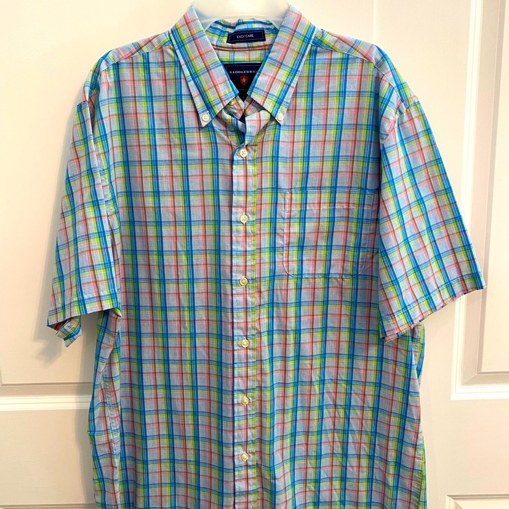 💙4/$20Men's Lg s/s Saddlebred East Care plaid bu